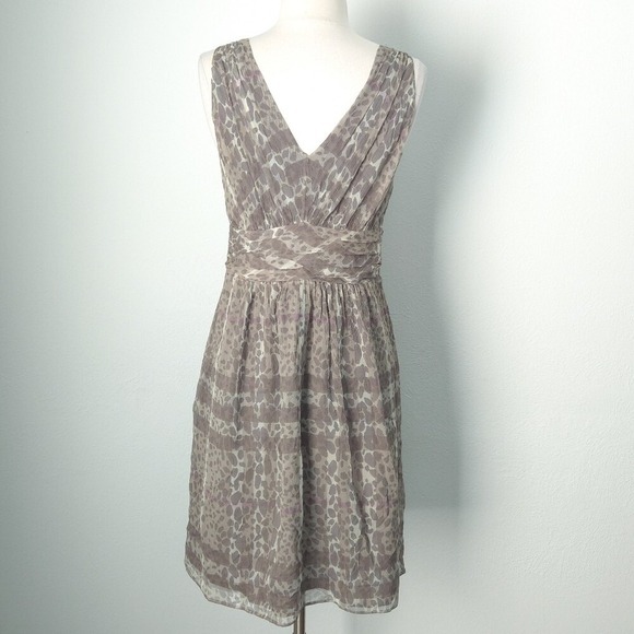 Burberry‎ London Leopard & Plaid Beige Silk A-Line Sleeveless Dress- Size 6 - Picture 2 of 11